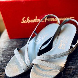 Ferragamo Low Heel Blue Sandals Size 7